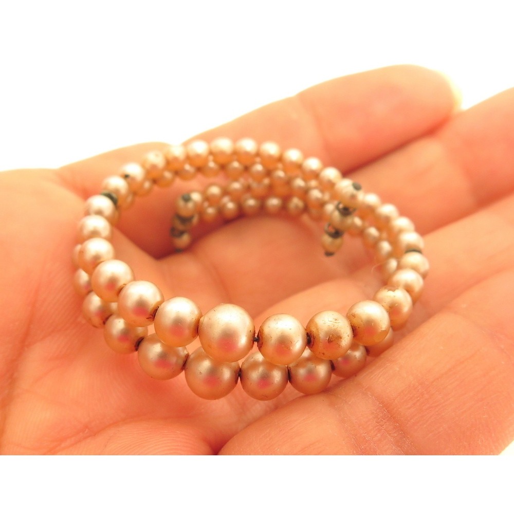 Antique Art Deco Child's Bracelet*Faux Pearl‎ Wire Wrap Around 2 strand*6"*A862